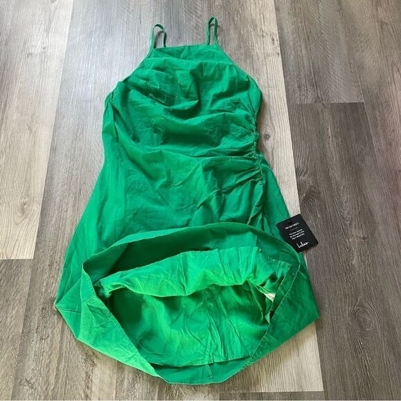 Lulu’s High Neck Ruched Dress Green Mini Medium NEW Party - Picture 4 of 11